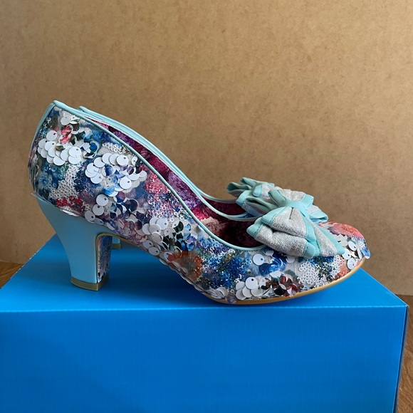 Irregular Choice “Lady Banjoe” Mid-Heel Blue Sequin Court Shoe Size UK 8/EU 42 - Picture 3 of 12